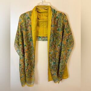 Reversible Silk Scarf from Spain. Floral Yellow  Print.